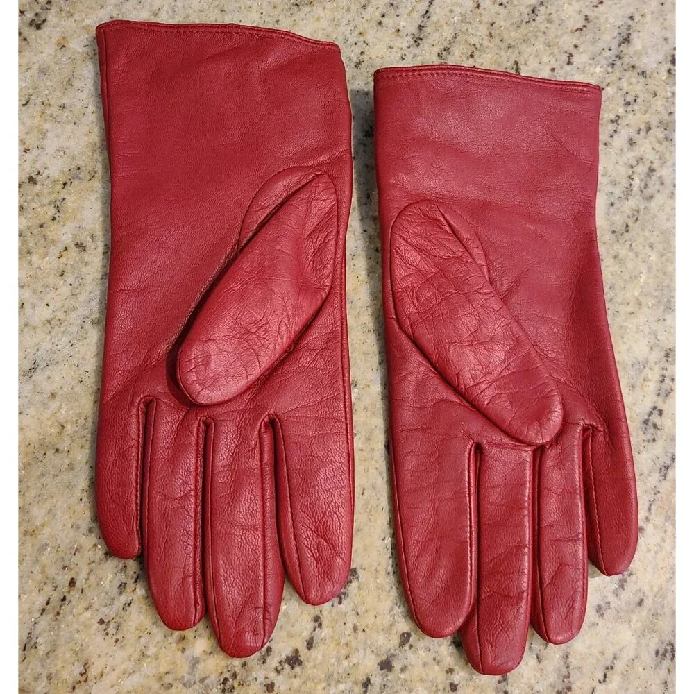Merona Womens Size S/M Red Leather Lined Winter Gloves 3 Buckle Accent